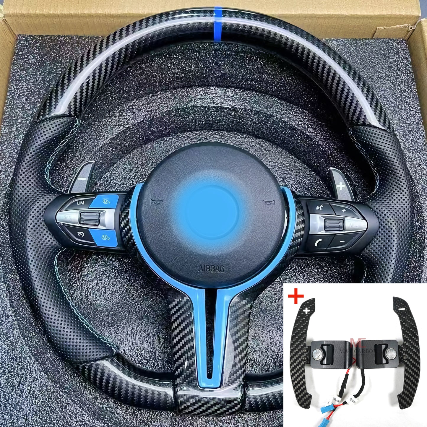 MAX CARBON Dry Carbon Lenkrad Ersatz für BMW M2 M3 M4 F87 F80 F82 F83  ohne Airbag und Tasten