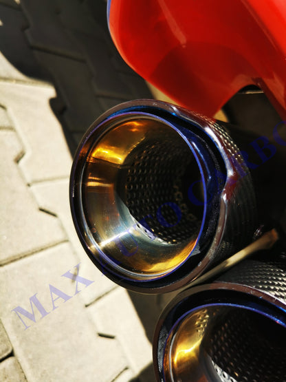 MAX CARBON Performance Edelstahl Auspuff Endrohre Blenden Blau für BMW M2 F87 M3 F80 M4 F82 F83 M5 F10