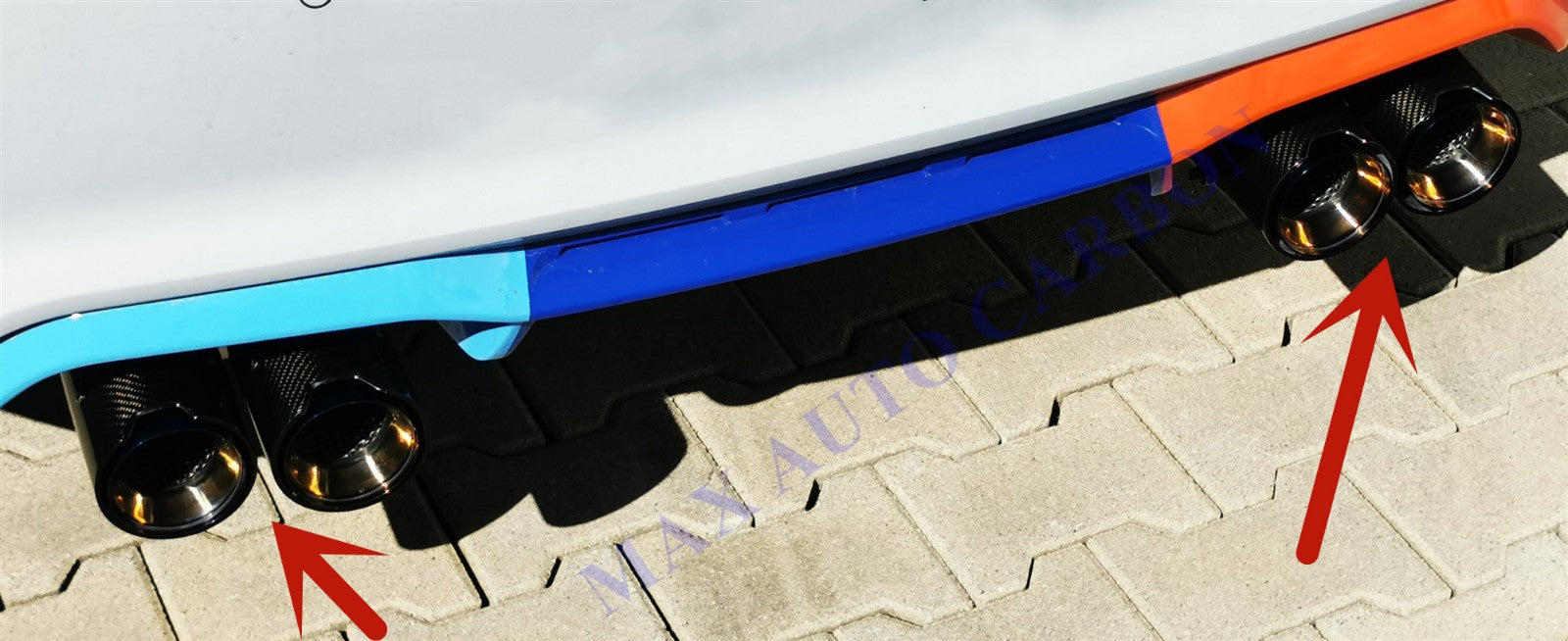 MAX CARBON Performance Edelstahl Auspuff Endrohre Blenden Blau für BMW M2 F87 M3 F80 M4 F82 F83 M5 F10