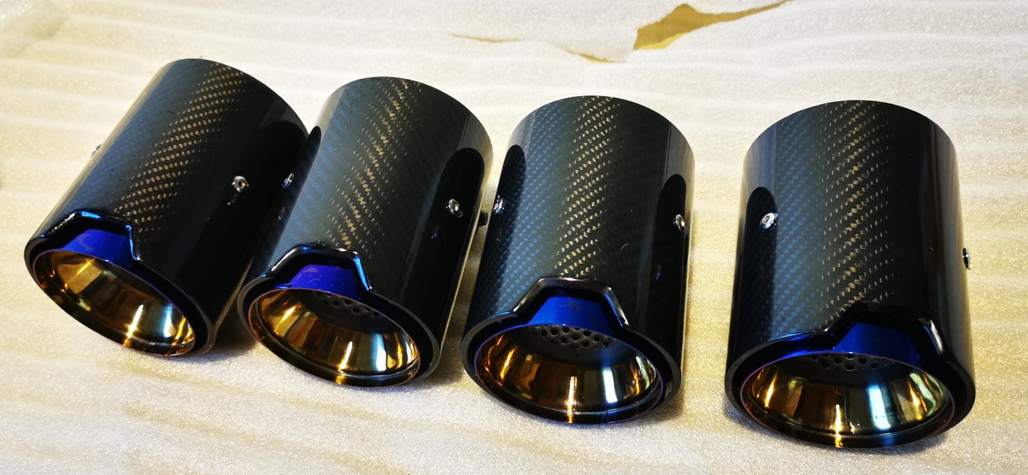 MAX CARBON Performance Edelstahl Auspuff Endrohre Blenden Blau für BMW M2 F87 M3 F80 M4 F82 F83 M5 F10