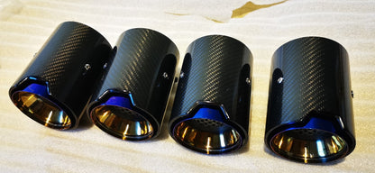 MAX CARBON Performance Edelstahl Auspuff Endrohre Blenden Blau für BMW M2 F87 M3 F80 M4 F82 F83 M5 F10