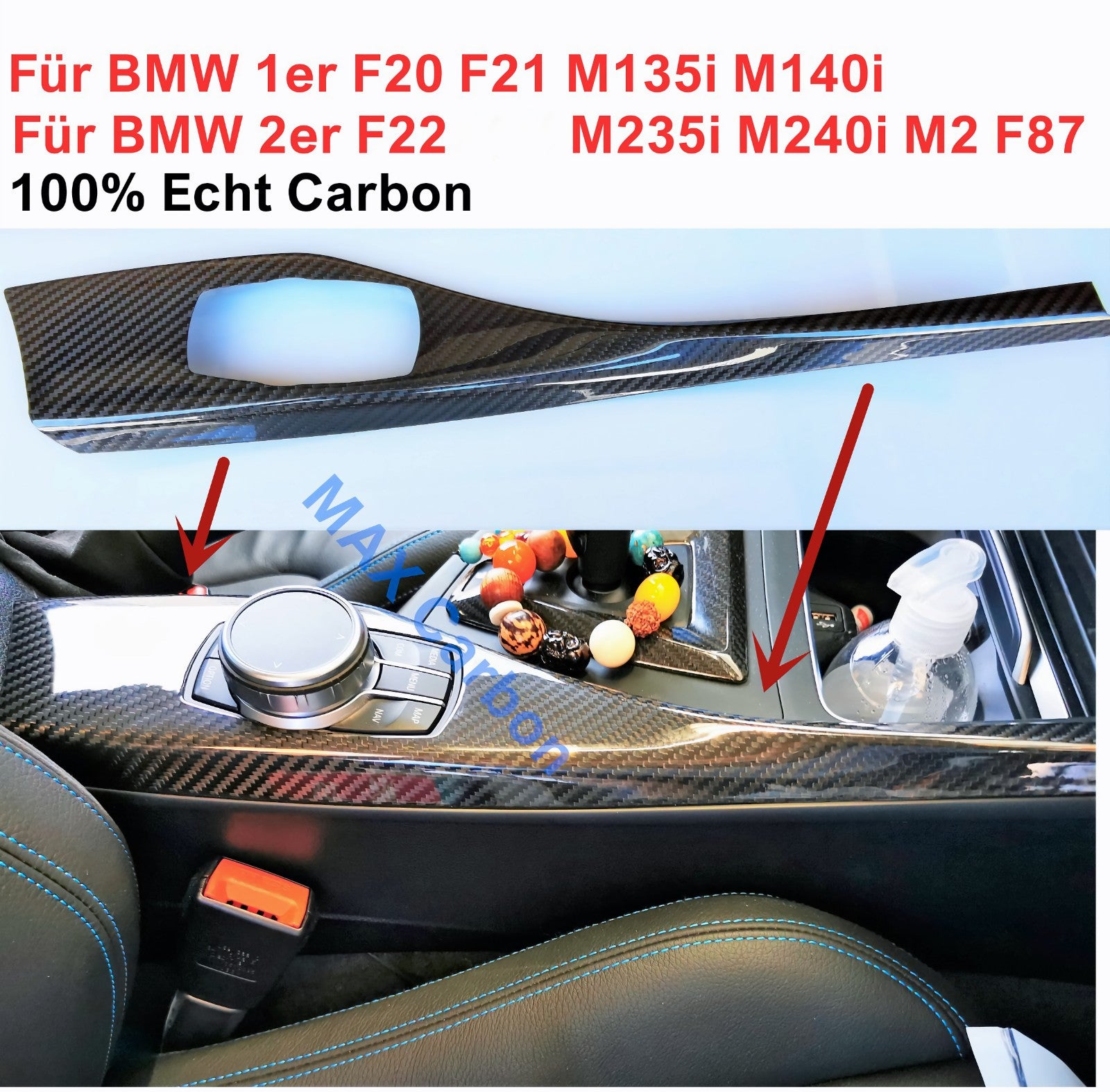 MAX CARBON Performance DEKORLEISTEN Mittelkonsole für BMW F20 F21 F22 M2 M2C F87