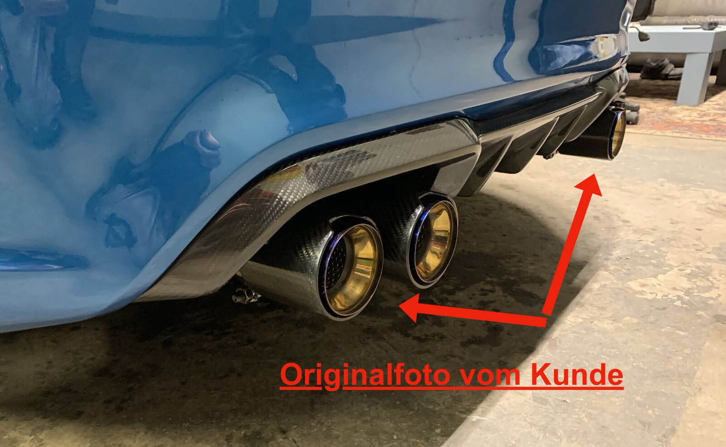MAX CARBON Performance Edelstahl Auspuff Endrohre Blenden Blau für BMW M2 F87 M3 F80 M4 F82 F83 M5 F10