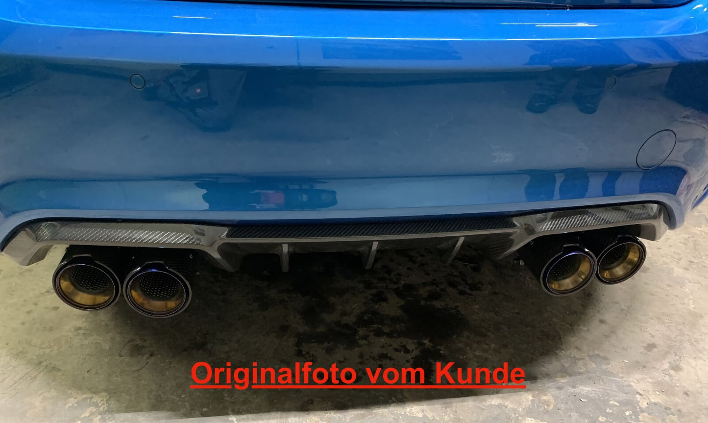 MAX CARBON Performance Edelstahl Auspuff Endrohre Blenden Blau für BMW M2 F87 M3 F80 M4 F82 F83 M5 F10