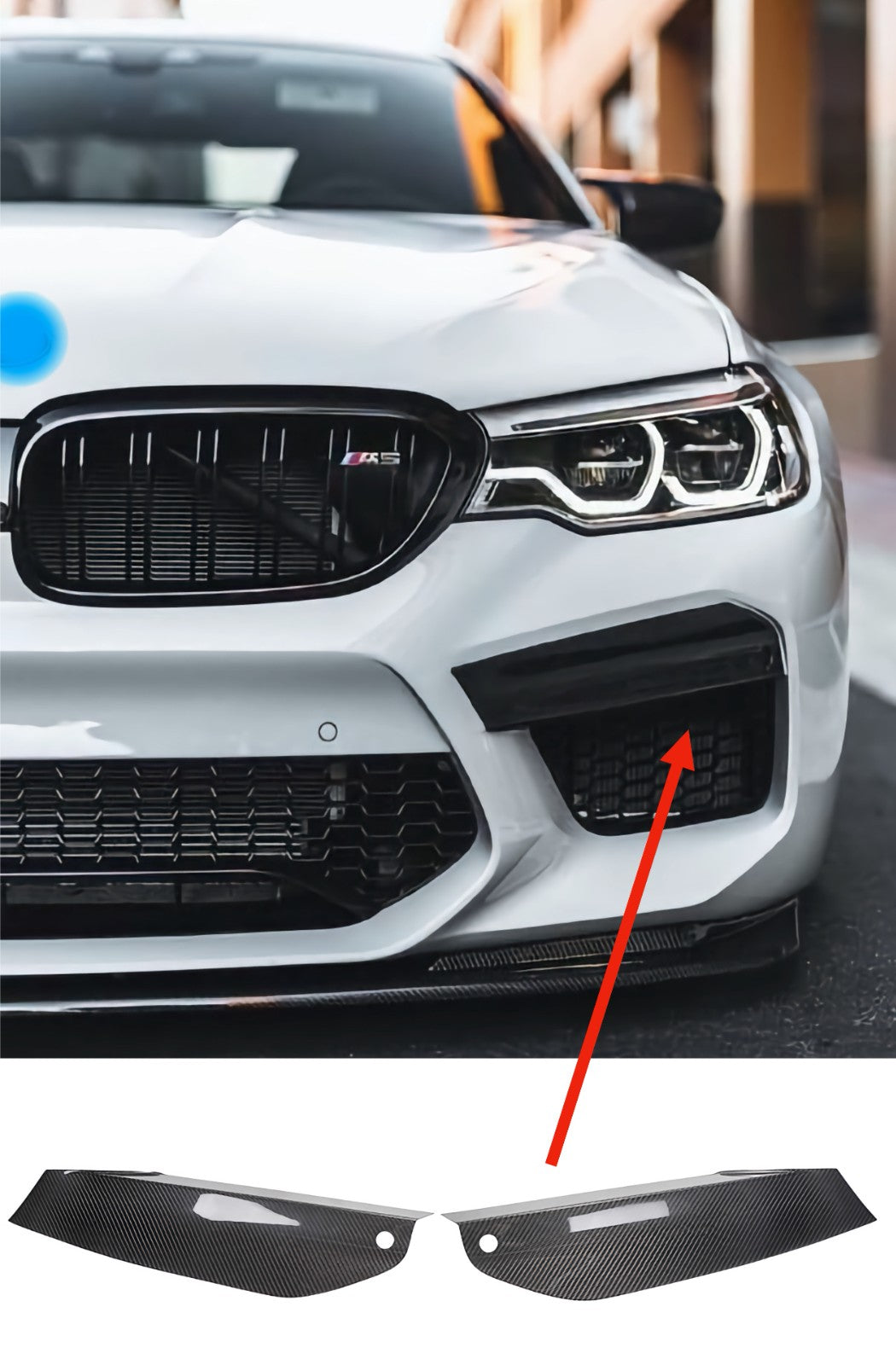 Petit becquet de panneau supérieur avant MAX CARBON Performance pour BMW M5 F90 avant LCI