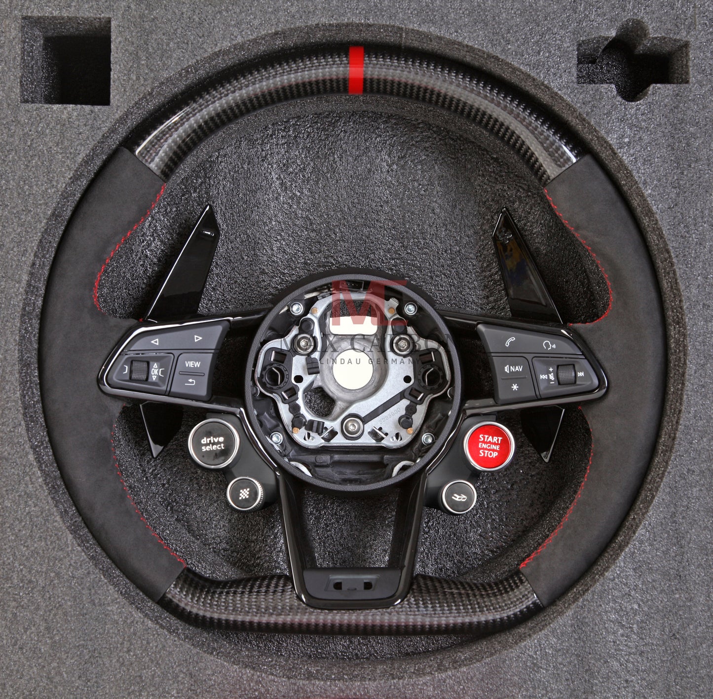 MC MAX CARBON Performance Dry Carbon complete steering wheel with buttons and shift paddles replacement for Audi R8 4S 