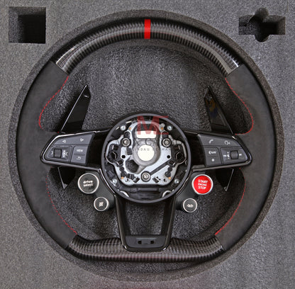 MC MAX CARBON Performance Dry Carbon complete steering wheel with buttons and shift paddles replacement for Audi R8 4S 