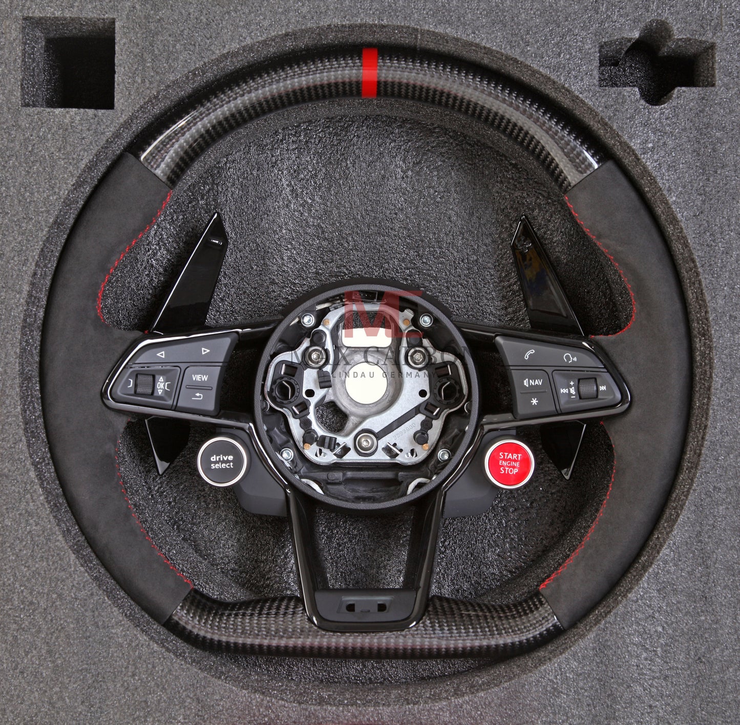 MC MAX CARBON Performance Dry Carbon complete steering wheel with buttons and shift paddles replacement for Audi R8 4S 