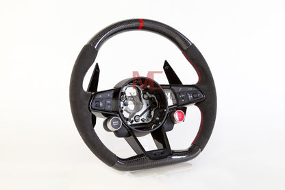 MC MAX CARBON Performance Dry Carbon complete steering wheel with buttons and shift paddles replacement for Audi R8 4S 