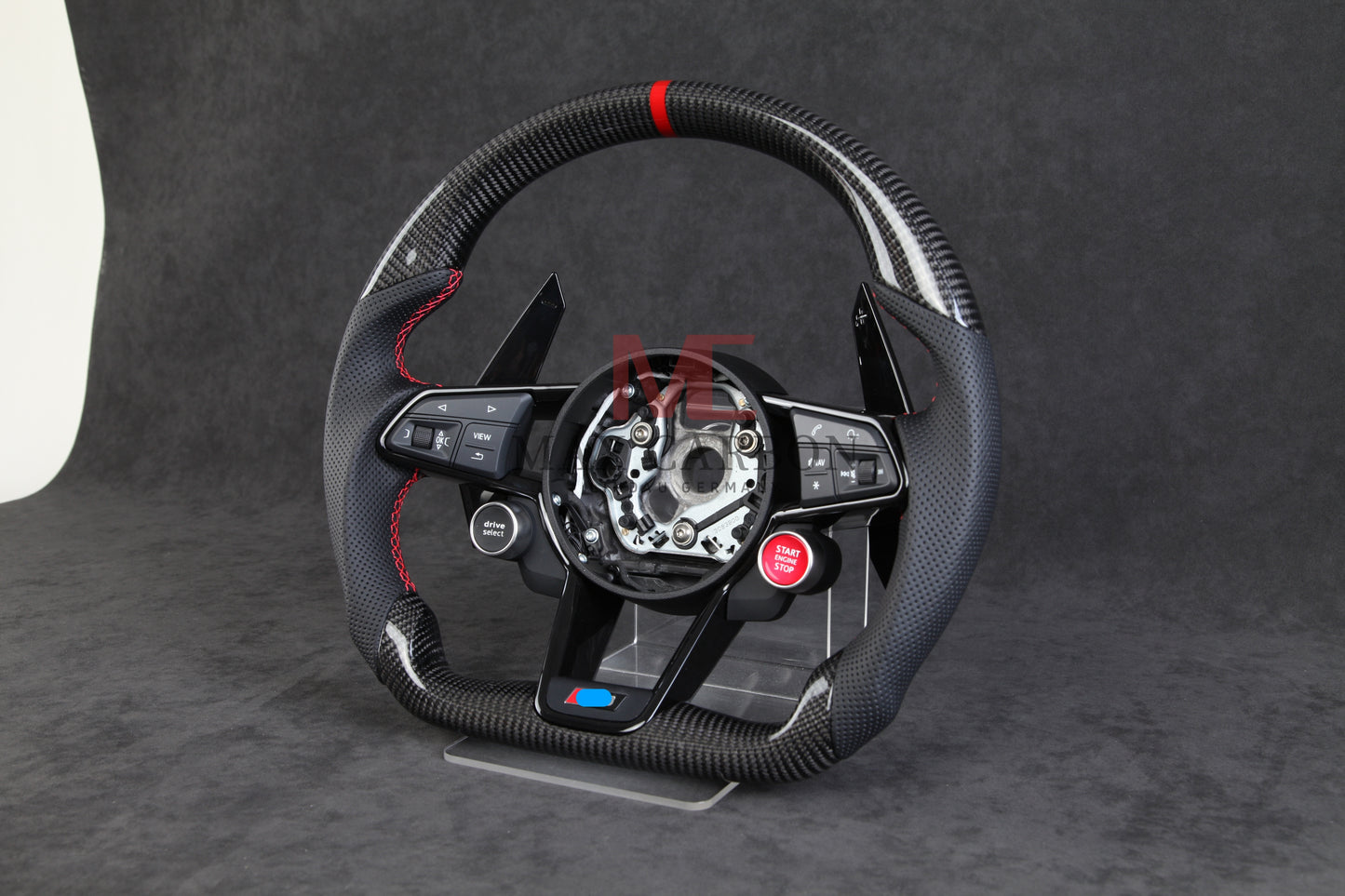 MC MAX CARBON Performance Dry Carbon complete steering wheel with buttons and shift paddles replacement for Audi R8 4S 