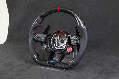 MC MAX CARBON Performance Dry Carbon complete steering wheel with buttons and shift paddles replacement for Audi R8 4S 
