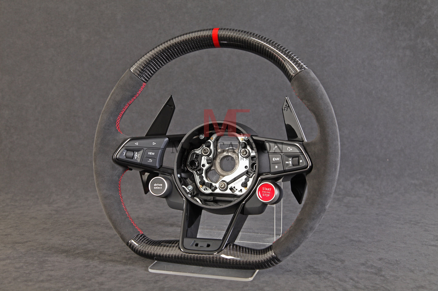 MC MAX CARBON Performance Dry Carbon complete steering wheel with buttons and shift paddles replacement for Audi R8 4S 