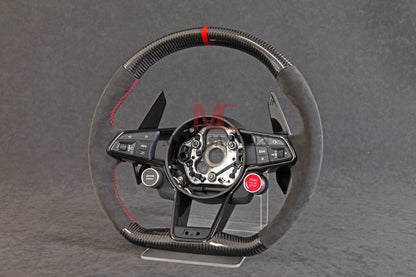 MC MAX CARBON Performance Dry Carbon complete steering wheel with buttons and shift paddles replacement for Audi R8 4S 